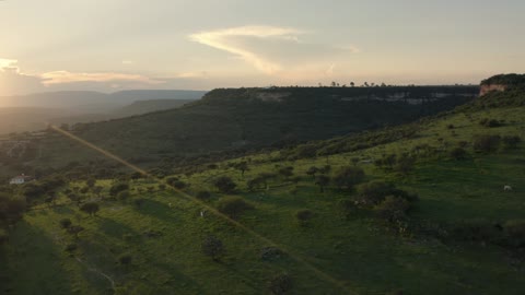 Set of plateaus seen from the heights in a sunset