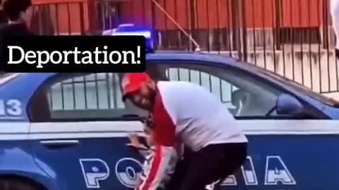 A North African in Italy makes his son urinate on an Italian police car while his