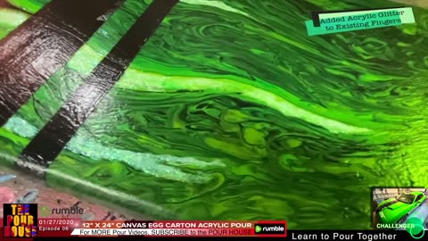 Challenger: A Bold Green & Black Acrylic Painting poured from Egg Carton