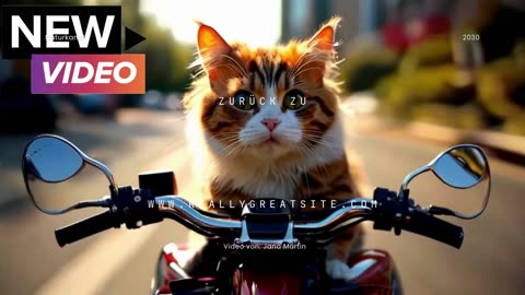 a cute cat with horn riding a motorcycle