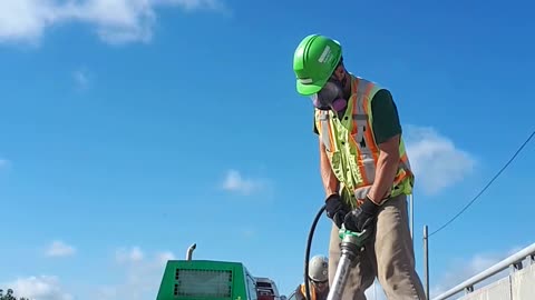 🌉 Working On A Bridge ☀️ Fun In The Sun 💪 Paid To Workout 🪖 Chipping Concrete Sidewalk & Curbs ⚒️