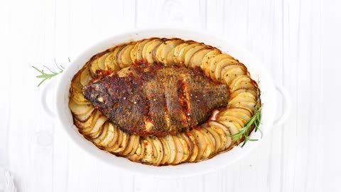 Grilled tilapia with plantain and potatoes