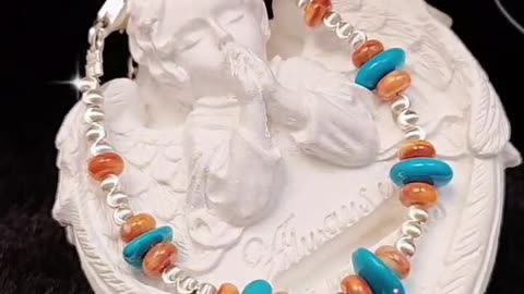 GN-20241017-04 natural Sterling treatment Turquoise Fashion Jewelry orange spiny oyster and S925