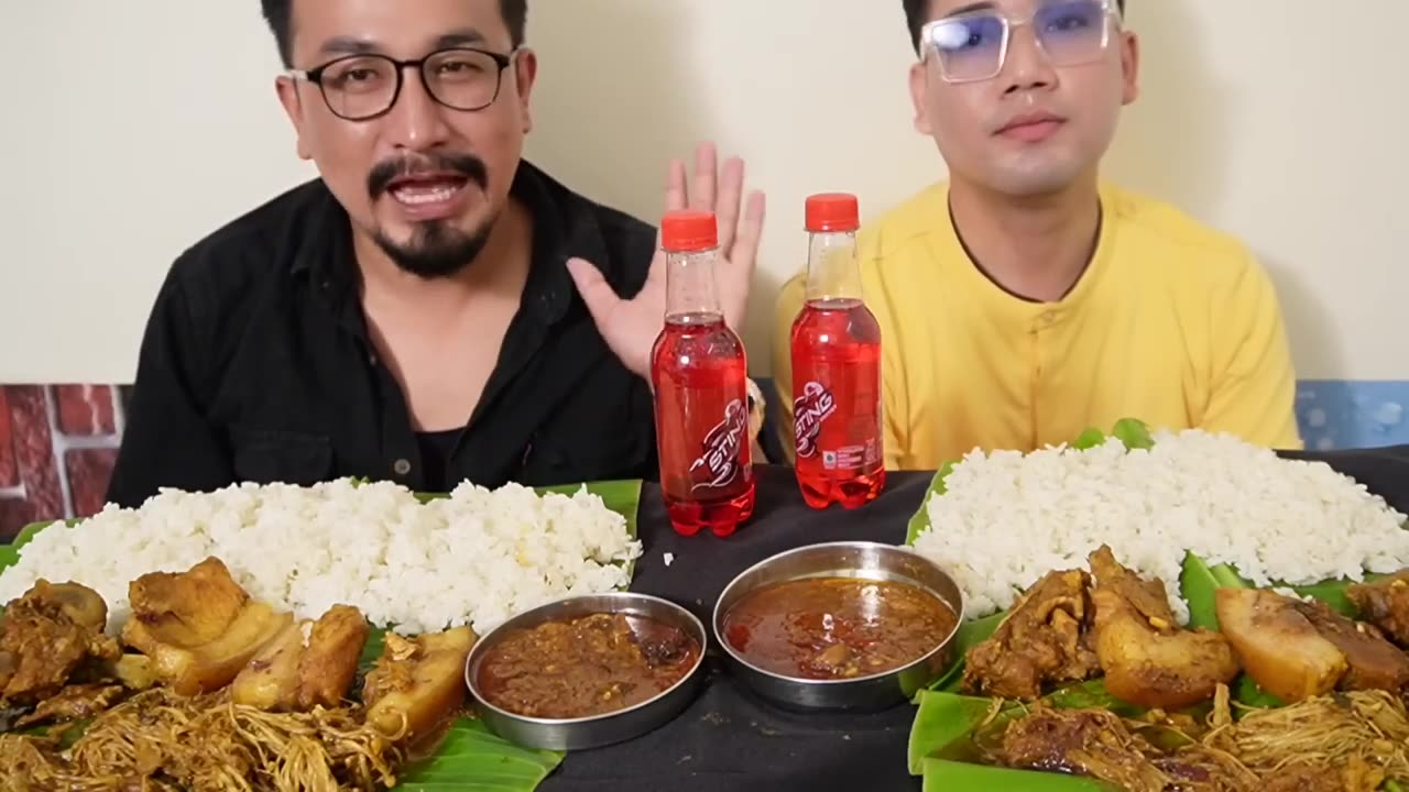 Pork curry with mushroom curry || Brothers eating challenge || mukbang