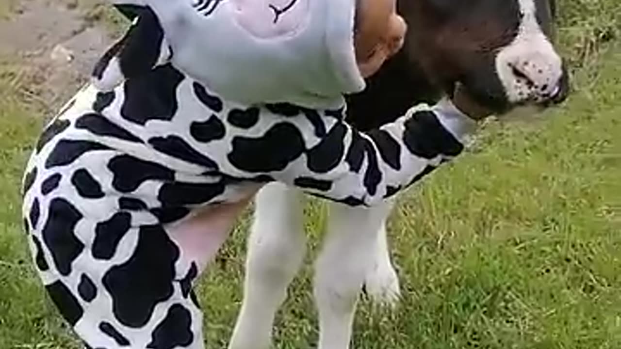 Little Girl Sing To baby calf