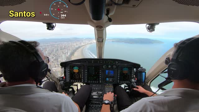 Bell 429 helicopter flight from São Paulo to Guarujá Island / Brazil 4K