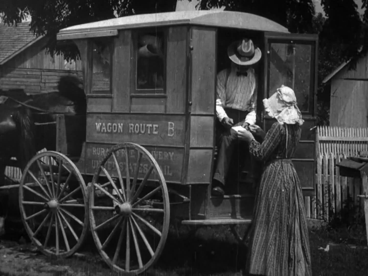 Buying Stamps From Rural Wagon, United States Post Office (1903 Original Black & White Film)
