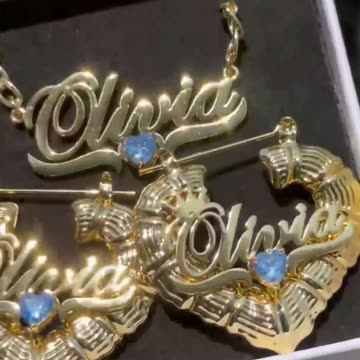 DUOYING Custom Birthstone Jewelry Set Persoanlized Nameplate Pendant Necklace 30mm