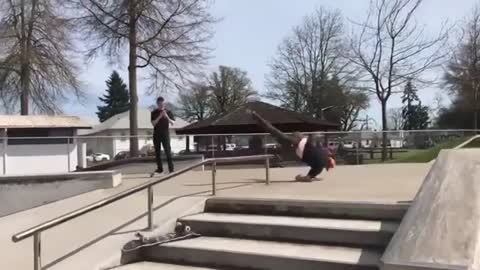 Orange hat upwards rail slide