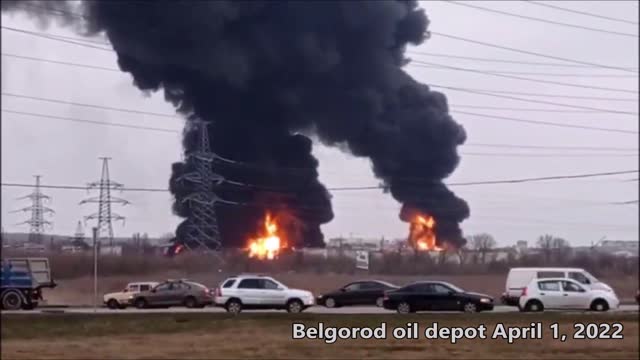 UKRAINIAN helicopters struck a fuel depot in the RUSSIAN city of Belgaret