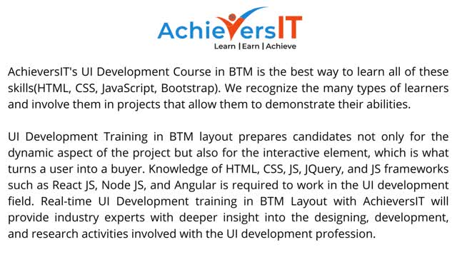 Best Institution for UI Development Course in Bangalore-Achievers IT