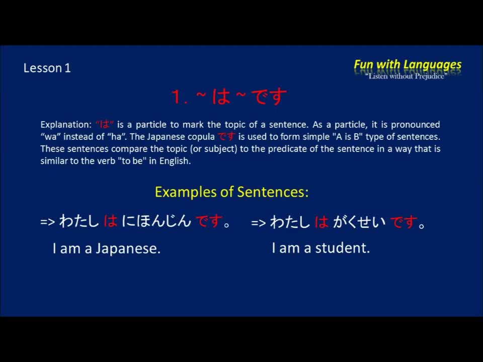 Basic Japanese Structure (Lesson 1) Elementary Japanese Lessons