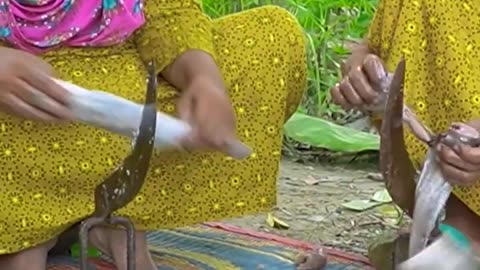 CUTTING Knife Fish by Women #villagecooking #fish