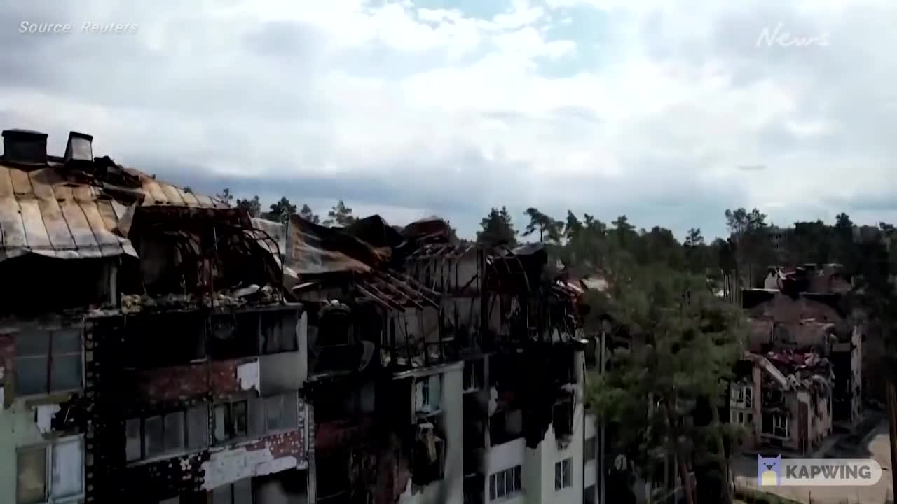 Drone footage shows devastation in war torn Irpin, Ukraine