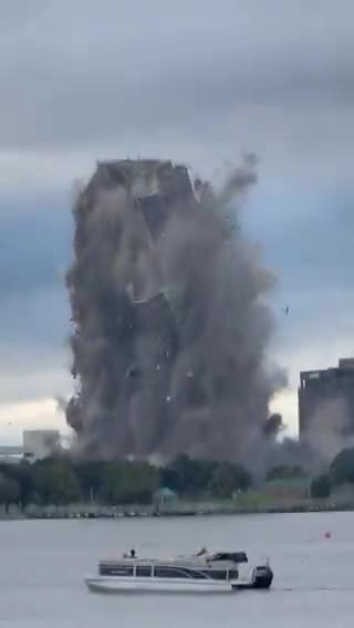 The collapse of the Hertz Tower in Louisiana, damaged by a hurricane, was captured on camera.