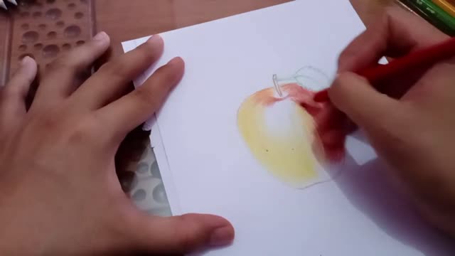 Draw The Half Of The Apple With Red Colored Lead