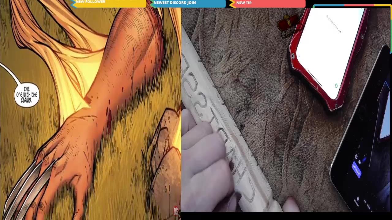 Carving a wood cane and watching my feed. Come hang out and say hi!
