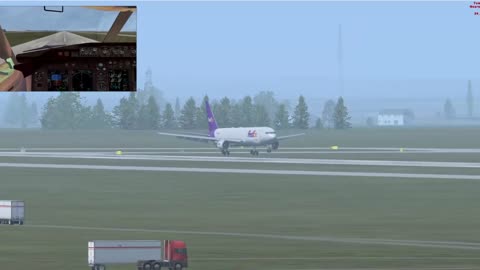 FSX - Bumpy landing with cockpit view of FedEx B767-300 - The Delta Virtual
