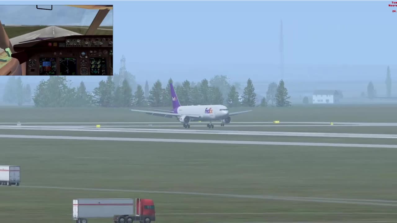 FSX - Bumpy landing with cockpit view of FedEx B767-300 - The Delta Virtual