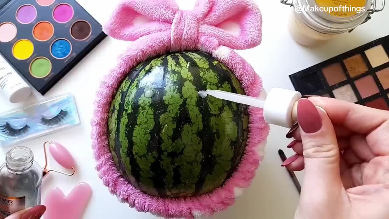 ASMR makeup on watermelon 🍉 (NO talking)