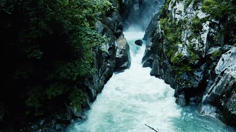 Aerial Drone Lake Waterfall Rocks Waves Water