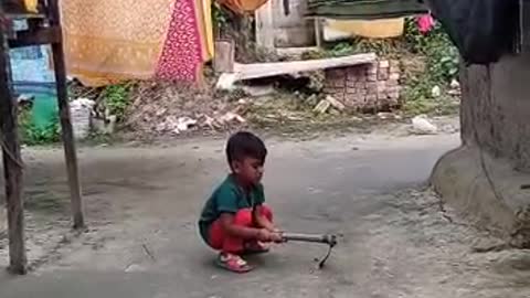 Cute baby play in village