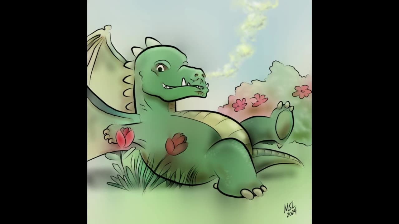 Grass Dragon Playing In Flowers