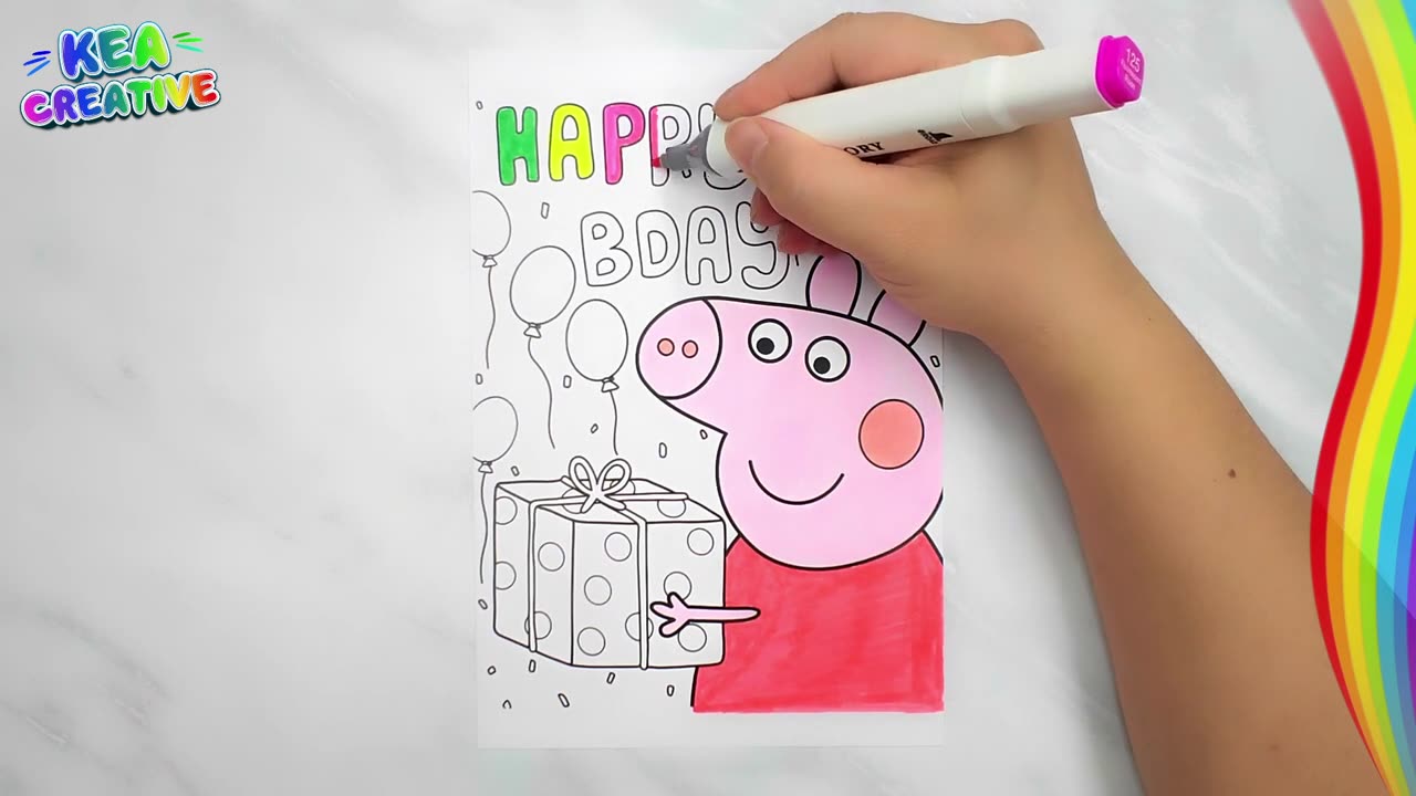 Peppa Pig Happy Bday - How To Color Peppa PIG - @KeaCreative2