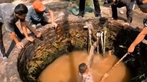 Python Extraction: Men Remove Giant Snake from Well!🐍⛏️😲