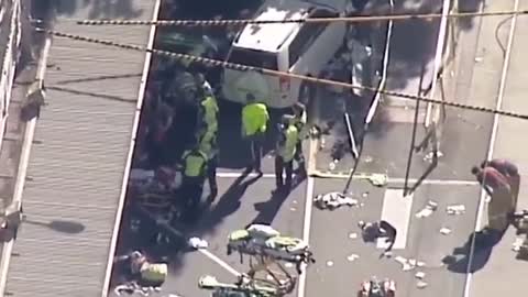 Aerial footage shows damaged vehicle at scene of Melbourne crash