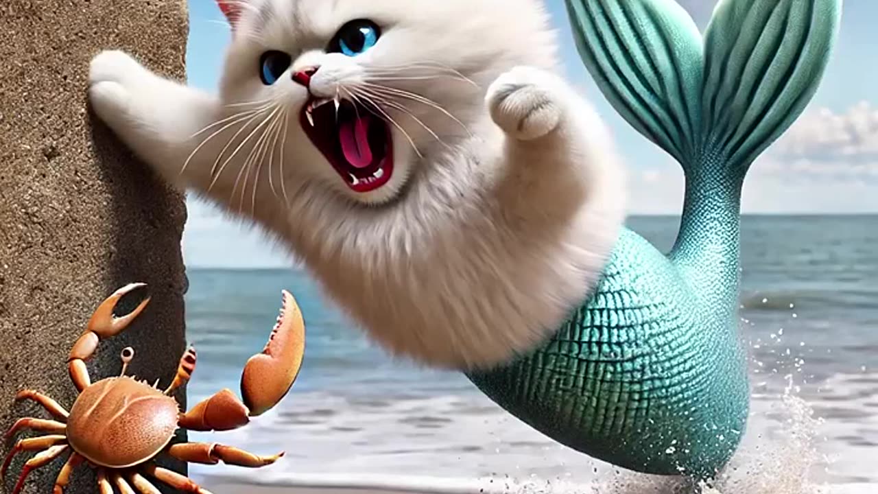 Cute mermaid cat and crab 😱😹❤️ _cat _catlover _ai _aicat _cutecat _貓 _aiart _catvideos