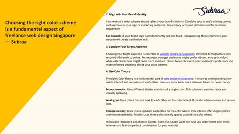 Choosing the right color scheme is a fundamental aspect of freelance web design Singapore — Subraa