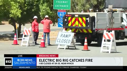 California Sacremento Tesla semi catches fire on I-80 in California, prompting hours long closure