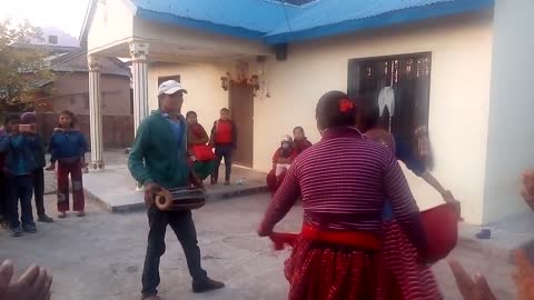 Nepalese tharu culture dance at maghi