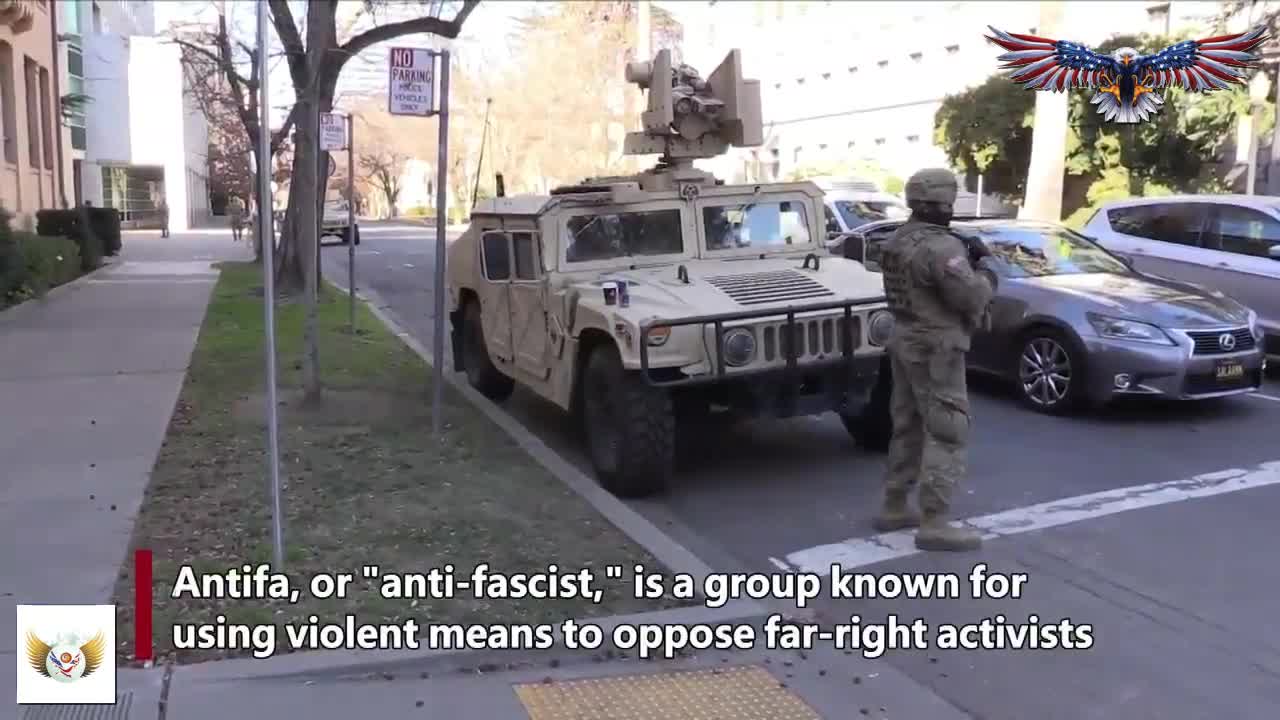 Antifa Demonstrators protest outside the California State Capitol in Sacramento