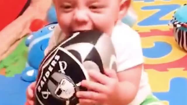 Small Baby Try To Eat The Ball Very Fast