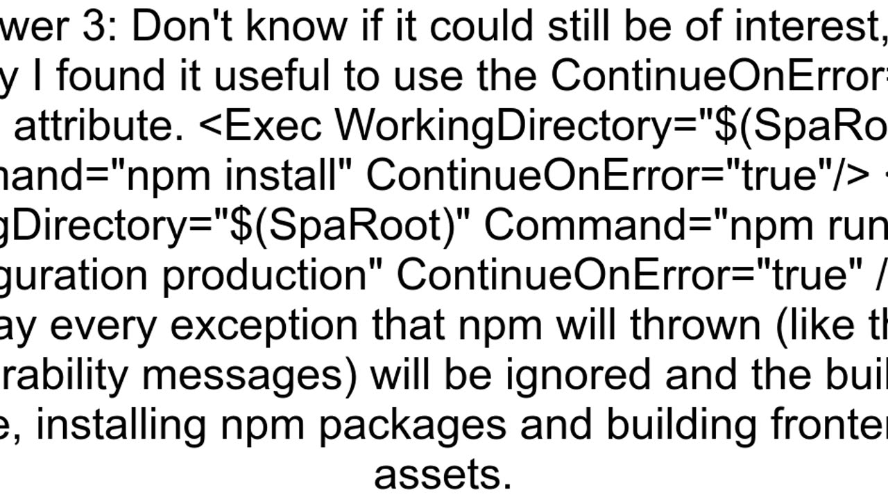 error MSB3073 The command quotnpm installquot exited with code 1