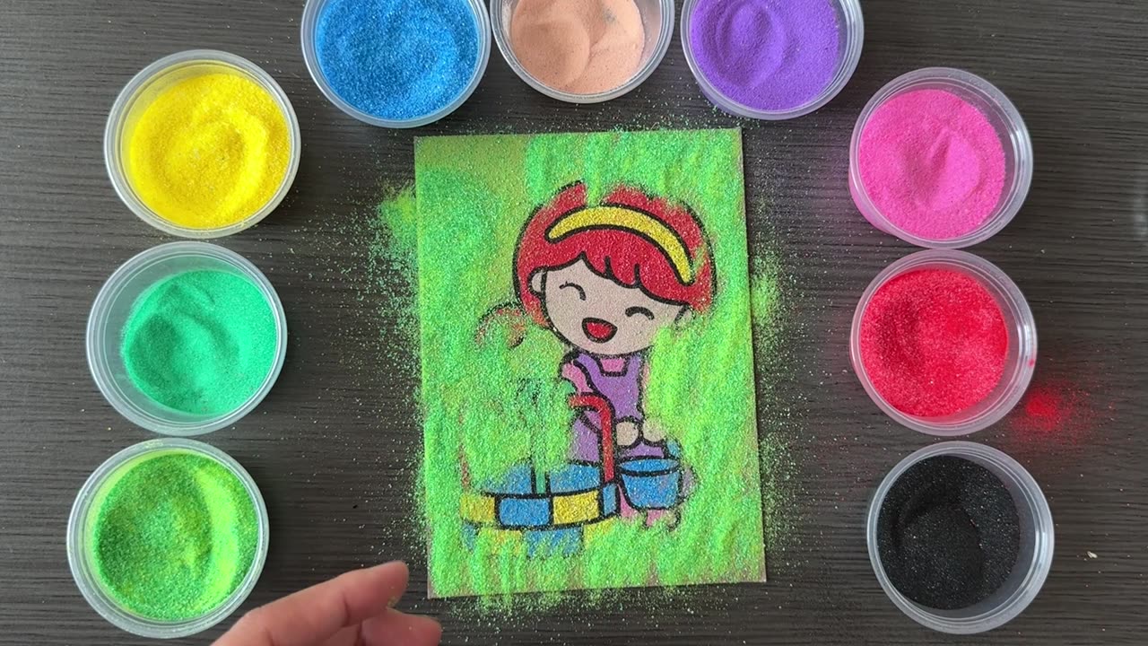 Sand Art: Painting a Beautiful and Cute Girl