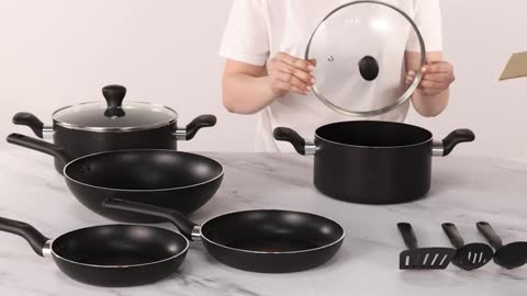 Tefal Super Cook Non-Stick 12 Pcs Cooking Set, Black,