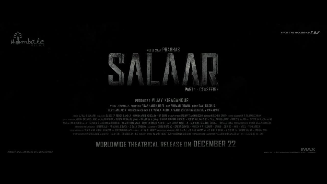 Salaar Release Trailer -- Hindi ł Prabhas ł Prashant Neel ł Prithviraj ł Shruthi ł Hombale Films