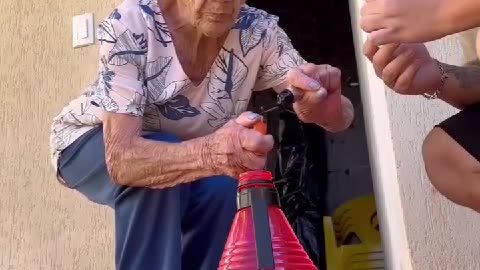 grandma lights the firework😂