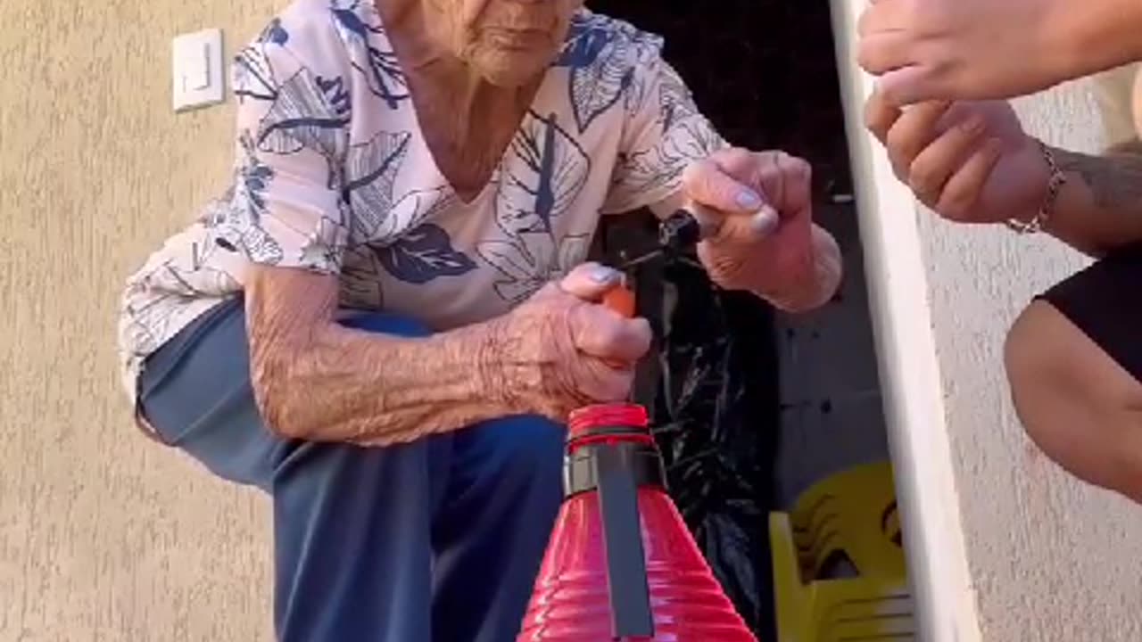 grandma lights the firework😂