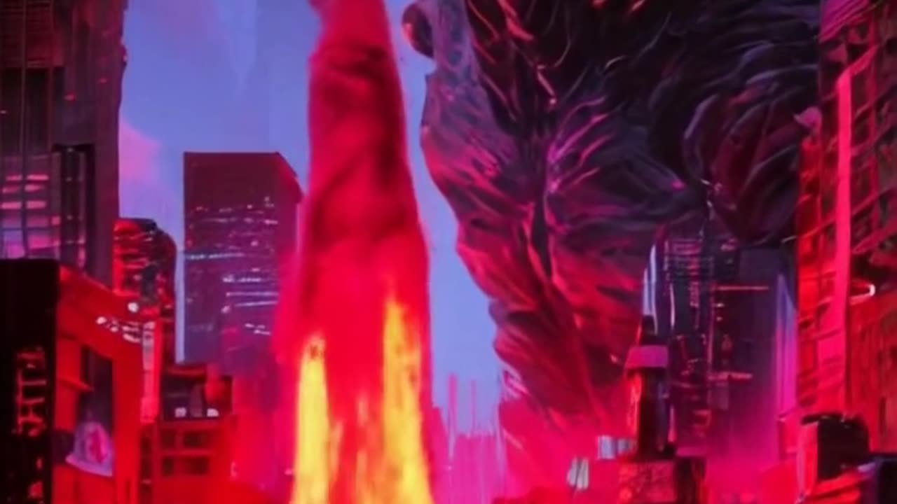 Godzilla Destroying City With His Fire Breath