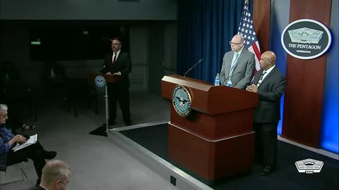 Defense Intelligence Agency officials John Huth and Kevin Ryder hold an on-camera press briefing.