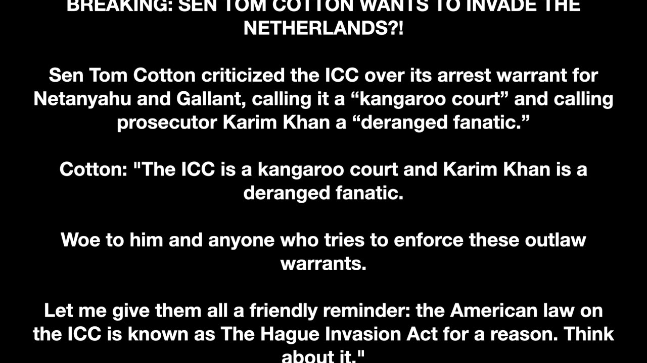 BREAKING - SEN TOM COTTON WANTS TO INVADE THE NETHERLANDS?!