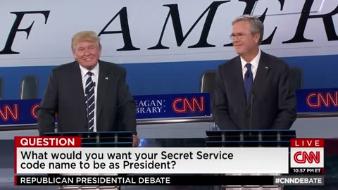 Trump gives Bush a low-five after debate joke