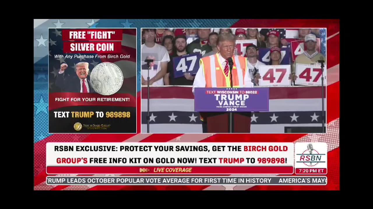 LIVE TRUMP WI SPEECH WITH GARBAGE SAFETY VEST