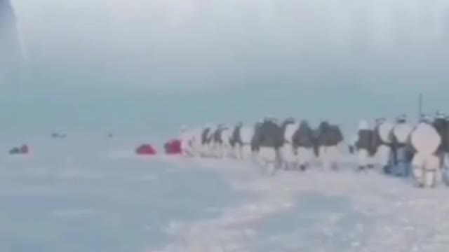 Video showing Troops landing and maneuvering around large pyramids in antartica