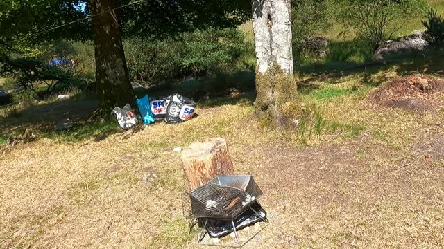 Portable firepit. Riverside wildcamping
