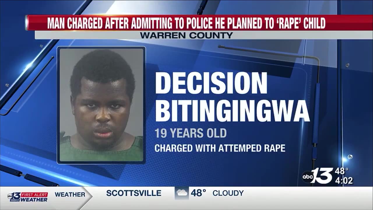 Decision Bitingingwa (19) is charged in KY with attempted r!pe of a 3 year old.